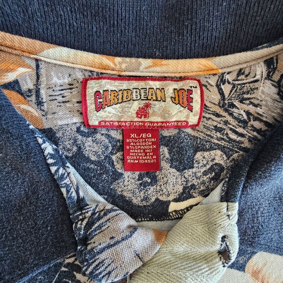 Caribbean Joe Mens Hawaiian Floral Polo Shirt XL Navy/Orange Cotton Blend - Picture 4 of 7